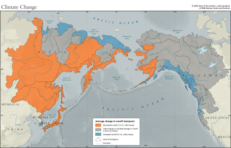Average change in runoff due to climate change.
